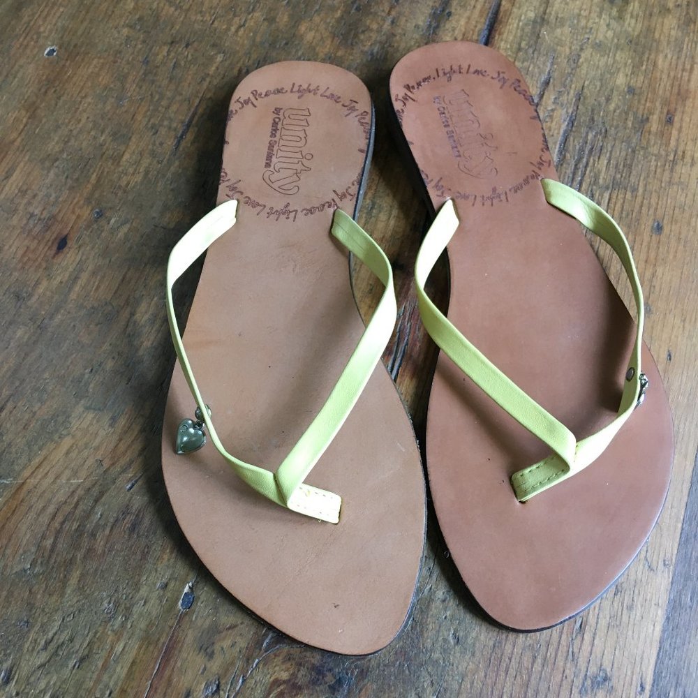 Unity by Carlos Santana Leather Thong Sandals  Yellow Size 6